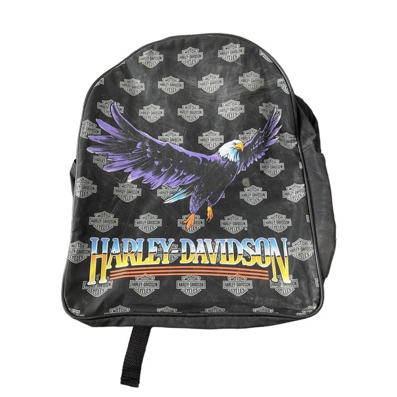 Vintage 90s Harley-Davidson Black Eagle Logo Backpack VTG - Picture 1 of 8
